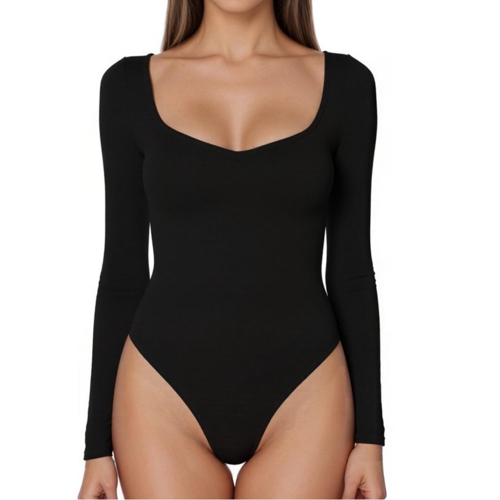 Target Black Ribbed Square Neck Bodysuit